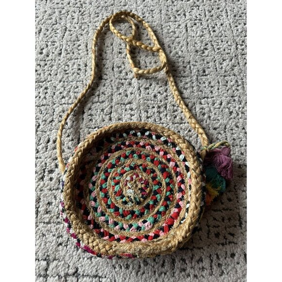 Shiraleah Mirabel Round Straw Crossbody Bag With Colorful Accents & Zipper Closu - Picture 1 of 9